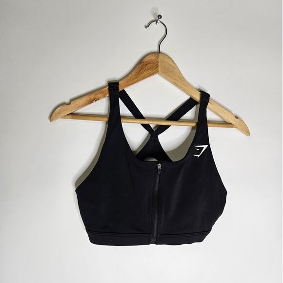 Gymshark Black Ruched Sports Bra Size Medium Support Athletic - Picture 1 of 3